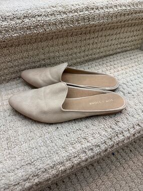 Sun + Stone Neutral Beige Pointed-Toe Slip-On Mules